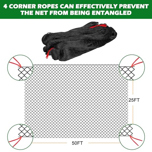 BSTPCOO Bird Netting 25'x50' with 2" Mesh Garden Net with Bird Scare Tape | Avian Nettings for Chicken Coop Roof, Heavy Duty Nylon Nettings for Garden, Chicken Coop Netting Fruit Tree Net - size: 25'×50'-2''