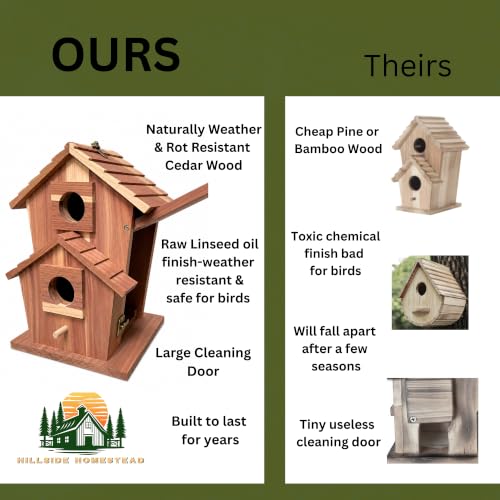 Cedar Bird House for Outside, Wooden Birdhouse for Outdoors, Bluebird House, Hanging Birdhouse with Predator Guard, Large Clean Out Door, All Natural Linseed Oil Finish
