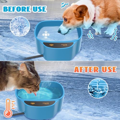 Heated Pet Bowl - KOKOPRO 2.5L for Dogs Cats, Heated Pets Bowl, Outdoor Water Bowl for Rabbit Chicken Duck Squirrel, 85 Ounces 35 Watts Feral Cat Feeding Station