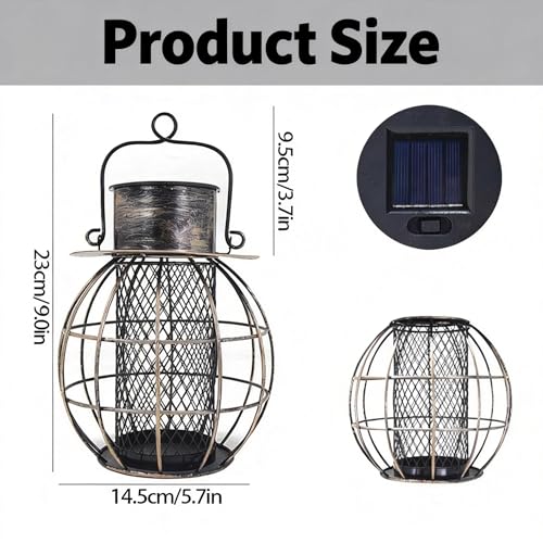 Squirrel-Proof Solar Bird Feeder, Retro Lantern Shape Rustproof(Bronze) | Easy-Fill Tray with Solar Light, Metal Outdoor Decor for Garden Patio Yard Lantern Bird Feeder - color: Bronze