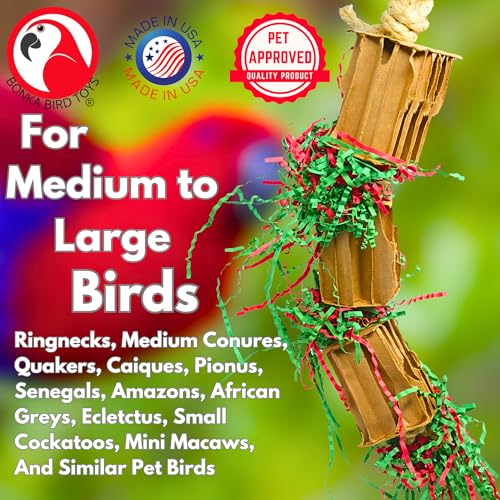 Bonka Bird Toys 3831 Medium Gift Box 16" x 2" Cardboard and Paper Shreddable Foraging Toy for Medium to Large Parrots Chewing Enrichment Cage Toy Amazon Eclectus and Similar