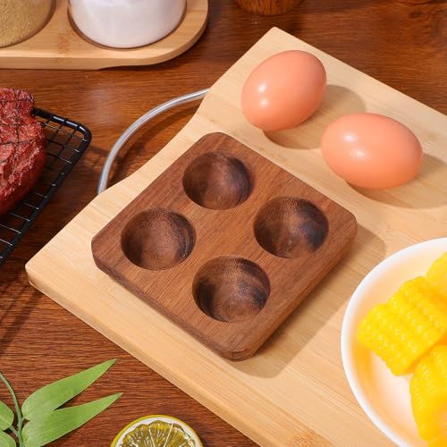 Gatuida Acacia Egg Tray 4 Slots Holder Wooden Egg Rack for Kitchen Countertop Refrigerator Storage Chicken Display Plate for Home Dining Table Organizer