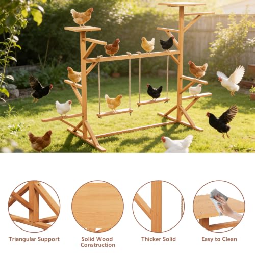Large Chicken Roosting Bars with 2 Swings, Wooden Chicken Perch for Coop | Let Chickens Run, Play & Stay Healthy, Ideal for Backyard Coops & Farms, Fits 8-12 Chickens - color: C01 Brown