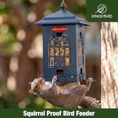 Kingsyard 5 Lbs Squirrel Proof Bird Feeders with Weight-Activated Perches | Large Metal Bird Feeder House for Outdoors, Weatherproof, Great for Small Wildbirds Cardinal Finch Bluebird, Blue - color: Blue