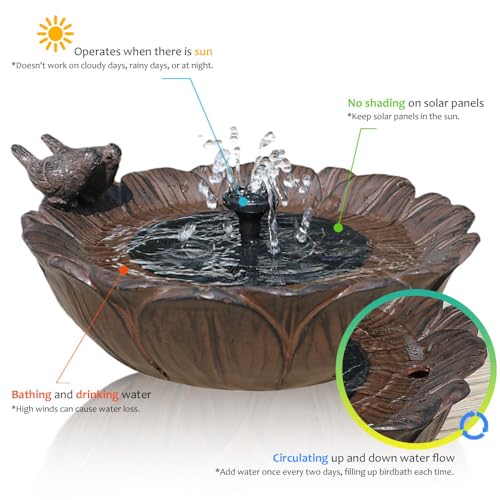 Solar Bird Bath Fountain,Sunflower with Resting Bird,Solar Powered with 3 Nozzles,Outdoor Garden Bird Bath,Solar Water Fountain for Bird Bath,Hummingbird Bird Bath for Outdoor