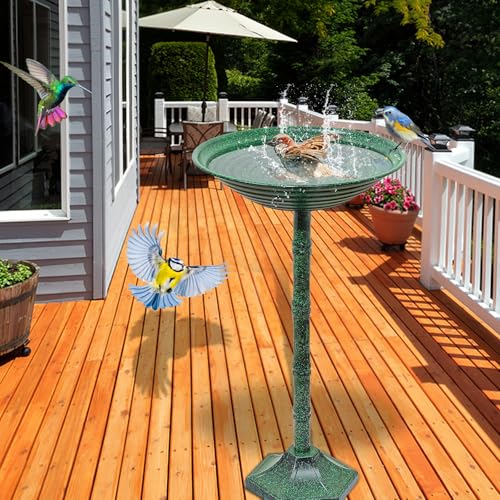 Bird Bath for Outside with Pedestal, Vintage Freestanding Garden Metal Birdbaths & Birdfeeder, Birdbaths Bowl Bird Baths for Outdoors Yard Garden Lawn Decor, Upgrade Dual-use Base (Dark Green) - color: Dark Green