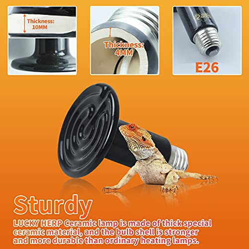 LUCKY HERP 100W Ceramic Heat Emitter, Reptile Heat Bulbs, Ceramic Heat Lamp for Reptiles, Amphibian, Chicken, Dog, Cat (2-Pack) - size: 100