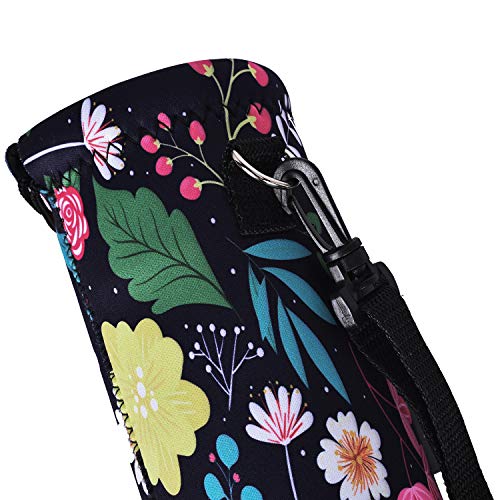 AMARY 500ML Neoprene Water Bottle Carrier Bag with Adjustable Shoulder Strap,Insulated Water Bottle Cover for Stainless Steel/Glass/Plastic Bottles 16.9OZ (Flowers-5) - color: Flowers-5