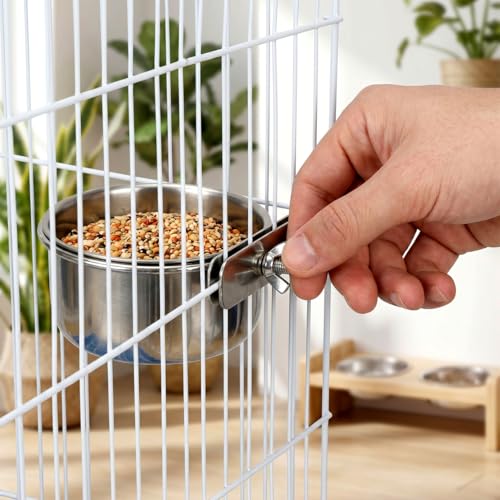 Yardwe Stainless Steel Bird Food Cup 2-Pack with Brackets for Parrots Finches Cockatiels Small Cage Feeders Durable Bird Food Bowls for Easy Feeding - size: 2PCS