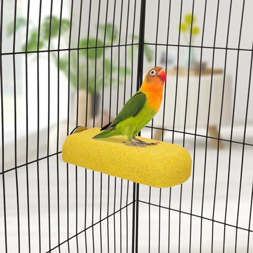 Hypeety 2PCS Bird Calcium Teeth Mouth Molar Grinding Stone Hamster Grinding Stone Chew Toy Perch Stand for Parrot Budgies Chinchilla Squirrel Hamster Cage Stand Platform Yellow | Natural calcium stone, provides calcium and beak care, durable chew-proof, f