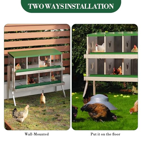‌Garvee Galvanized Steel Chicken Nesting Box with Roll Out Egg Tray - 8 Hole, Rustproof & Ventilated Laying Boxes for Hens, Chickens, Ducks | Easy-Clean Poultry Coop Accessories, Green with Stand