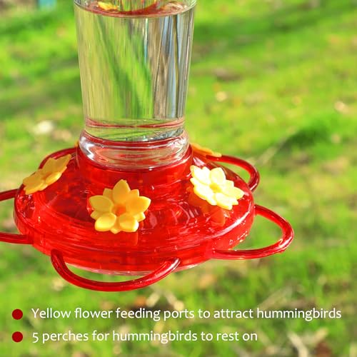 Shrdaepe Hummingbird Feeder, Glass Bottle Bird Feeders, 5 Feeding Ports, 10-Ounce Nectar Capacity, 2 Pack - color: Red & Yellow Flowers