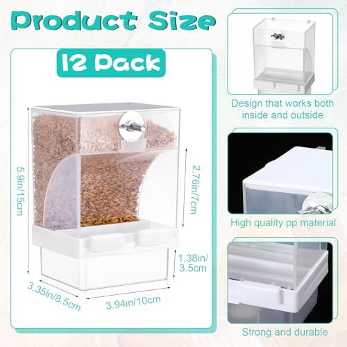 Glikceil 12 Pcs No Mess Bird Feeder Automatic Bird Parrot Feeder for Cage Bulk Parrot Seed Food Container Cage Accessories for Small Medium Parakeet Canary Cockatoo Cockatiel Finch