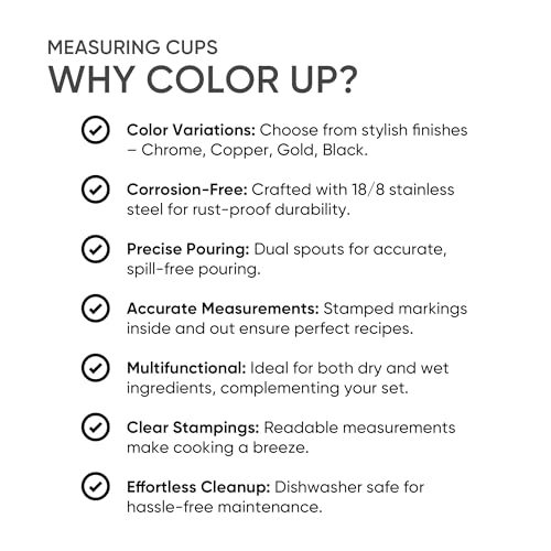 Color Up ¾ Cup Measuring Cup (180 ml) – Premium Blck Stainless Steel, Accurate for Wet & Dry Ingredients, Embossed Markings, Easy-Pour Spouts, Dishwasher-Safe, Kitchen Essential - size: 3/4 Cup (180 ml) Black
