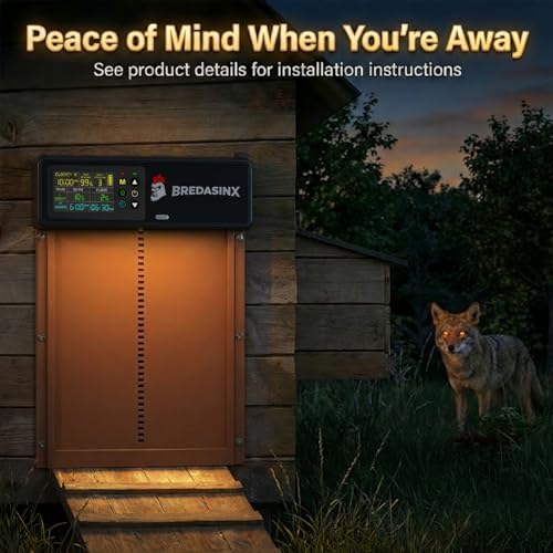 Solar Automatic Chicken Coop Door, 6-Mode Programmable Remote, HD Screen | Auto Chicken Door with aluminum alloy, timer, light sensor, anti-pinch protection, 70M remote range