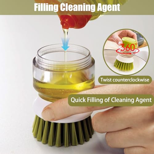 Soap Dispenser Dish Brush Palm Brush Scrub Brush Equipped with Storage Bracket and Drainage Base,Easy to Clean Kitchen Utensils and Sink, Includes a Replaceable Brush（Green） - color: Green