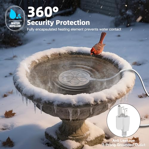 Bird Bath Heater for Outdoors in Winter, 110W Birdbath Water Heater Full-Covered Aluminum, Bird Bath Deicer Pond Deicer with Thermostatically Control, Chicken Water Heater, 4.92 Ft Power Cord (White) - color: White