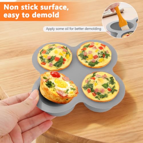 2 Pack Silicone Egg Bite Molds with 1 Spatula & 1 Brush, 4 Cups Silicone Air Fryer Baking Pan Non-Stick for Egg Bites, Cupcake, Tart, Frittata, Quiche, Muffins, Cornbread - color: Gray