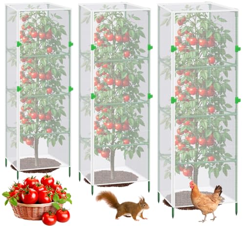 3Pack Garden Bird Netting Plant Cover for Square Tomato Cage,55.1"x15.7" Insect Bird Barrier Tomato Cage Net with Zipper&12pcs Clips,Tomato Trellis Netting Protection Mesh Cover for Protecting Plants - color: Netting Plant Cover-55.1"x15.7"-Transparent