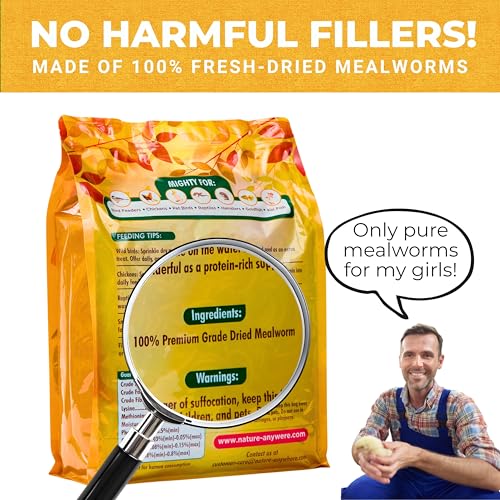 Nature Anywhere Mighty Mealworm | meal worms for wild birds and laying hens, about 52% protein, SGS lab tested, single ingredient, no fillers, resealable