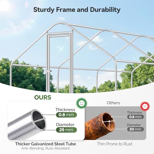 Sino Luban Large Metal Chicken Coop Run with Galvanized Hardware Cloth for 30 Chickens/Ducks, Chicken Runs for Yard with Waterproof Cover, Chicken Enclosure Pen Outdoor, Walk-in Poultry Cage
