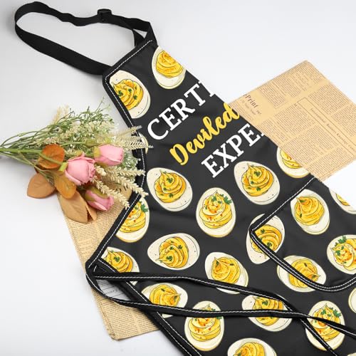 VAMSII Deviled Eggs Lover Gift Certified Deviled Egg Expert Apron With Pockets Egg Enthusiast Kitchen Gift