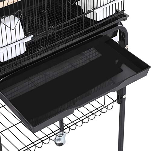 Yaheetech Bird Cage 64'' Medium Small Parrot Parakeet Bird Cages with Detachable Rolling Stand for Parrot Lovebirds Finches Parakeets Budgie Parrotlet Conures, Pet Flight Birdcage - color: Black