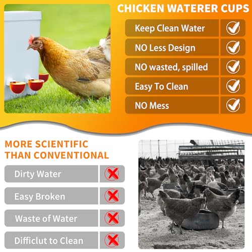 Chicken Water Cups 12 Pack, Automatic Filling Waterer Feeder Bowl, Gravity Poultry Watering System, Chicken Water Dispenser, Chicken Coop Accessories for Hens, Duck, Goose, Turkey (Orange) - color: Orange 12cups
