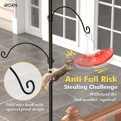 iBorn Bird Feeder Hook for Deck Railing Outside Hanging for Hummingbird Feeders Deck Hanger,3 Hooks 360 Degree Swivel,Attracting Birds Shepard Hook for Bird Feeders (Feeders are Not Included) - size: 26.7" Height with Tri-Hooks