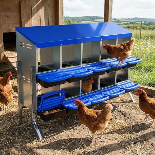 GarveeTech 10-Hole Poultry Nesting Box with Bracket & Egg Collection Tray, Chicken Laying Box with Ventilation Design for Hens & Ducks, Ideal for Backyard Coops and Small Farms - color: Blue, size: 10 holes with legs