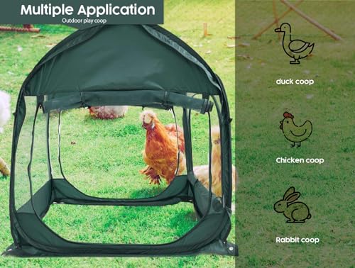 ANC POP Portable Chicken Run, Pop Up Chicken Tent for Small Animals Outdoor Gardening Net with 3 Doors and Handbag, Easy to Install and Storage, Green (40 x 40 x 45) - size: 40 x 40 x 45"