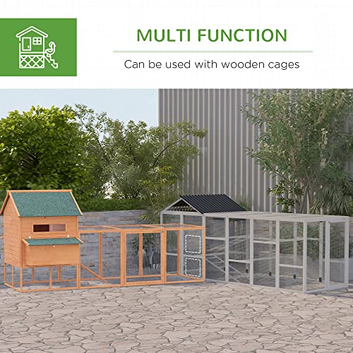 PawHut Wooden Chicken Coop Run for 6-10 Chickens 141.75" x 48" x 61" Gray | Hen House, Poultry Cage Add-On, Storage, Perches - color: Gray