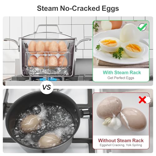 Instant Pot Egg Rack - Stackable 18 Egg Steamer, for 6/8 Qt Cooker | Stackable 18 Egg Capacity, Silicone Handles, 304 Stainless Steel, Easy Lift for 6/8 Qt Pressure Cooker, Dishwasher Safe - color: Silver with Handles-2 Pack