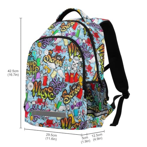 Kids Graffiti Art Backpack for Boys Girls School Bags | Elementary Middle, Travel Daypack Lightweight Waterproof with Reflective Strip - color: Graffiti Art