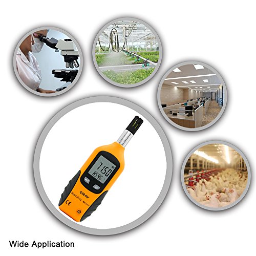 Digital Psychrometer Thermometer Hygrometer with Backlight, ERAY Temperature and Humidity Reader Meter Thermo-Hygrometer with Dew Point and Wet Bulb Temperature, 9V Battery Included(Yellow) - color: Yellow