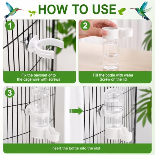 2PCS Bird Water Dispenser, 4.73 Fl Oz Automatic Parakeet Waterer and Feeder, Bottle for Hanging in Pajaritos Cages