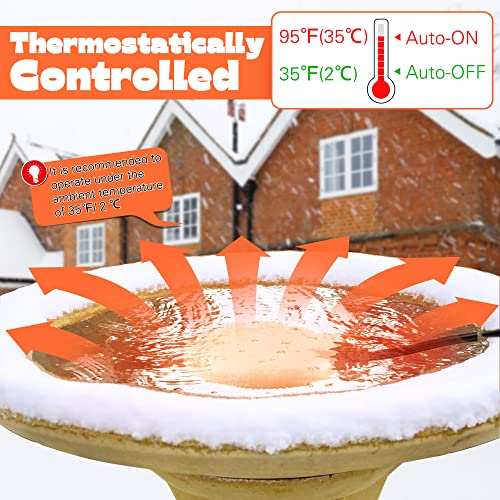 1 Pack Upgrade Bird Bath Heater for Outdoors, 60 Watts Birdbath Deicer | Pond Deicer Water Heater Thermostatically Controlled with Auto Shut off Function for Patio Lawn Winter (White) - color: White