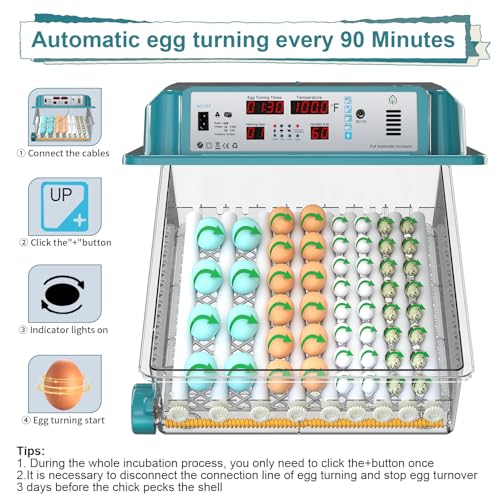 64 Egg Incubators for Hatching Eggs,Incubator with Automatic Egg Turning and Humidity,Chicken Incubator with 5 Automatic Incubate Mode,Poultry Egg Incubator with Incubate Day Counter and Egg Candler