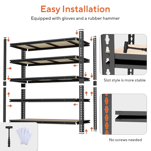 5 Tier Garage Shelving, Adjustable Heavy Duty Garage Shelves | 72 "H Metal Storage Shelves Unit for Basement,Warehouse,Pantry Kitchen - size: 72*55*24