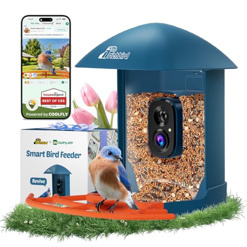 Smart Bird Feeder with Camera & Solar Panel, 2K HD Birdwatching Live | with AI Identify Bird Species, Auto Video Capture & Instant Notifications, for Mom/Dad/Bird Lovers - color: Deep Blue
