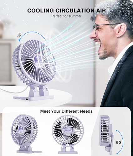 JZCreater USB Desk Fan, Mini Fan Portable, 3 Speeds Desktop Table Cooling Fan, Plug in Power Fan, Rotation Strong Wind, Quiet Personal Small Fan for Home Desktop Office Travel Bedroom, Purple - color: Purple