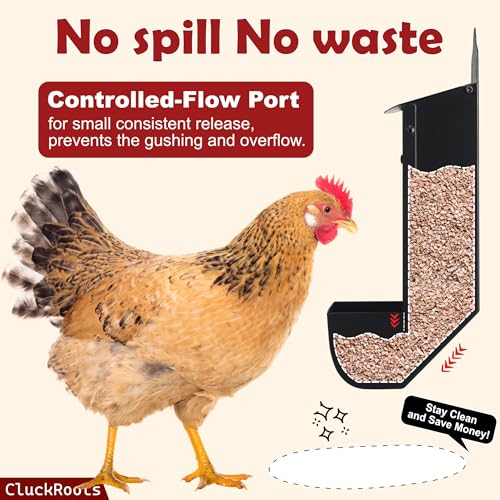 CluckRoots Chicken Grit and Oyster Shell Feeder Combo, No-Spill Metal | Lift-Off Heavy-Duty Dispenser w/ Rain Lid View Window, Small Flocks Capacity, Chicken Coop Accessories Gifts for Lovers - color: Combo-Black/White