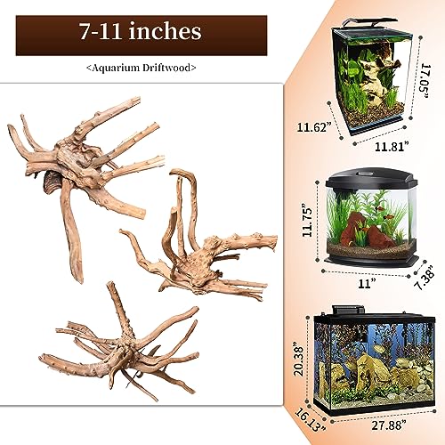 majoywoo Natural Driftwood for Aquarium Decor Fish Tank Decor Reptile Decor | Assorted Driftwood Branch, Natural Driftwood for Aquascaping and Reptile Decor - size: Spiderwood 7 to 11 Inch(Pack of 3)