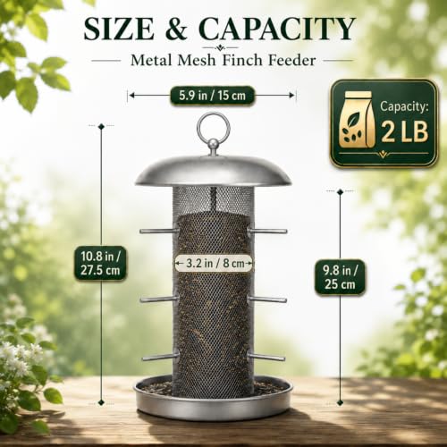 Finch Feeder for Nyjer & Thistle Seed, Hanging Metal Mesh Bird Feeder with Perches for Backyard, 2lb Capacity,Great for Backyard Bird Lovers