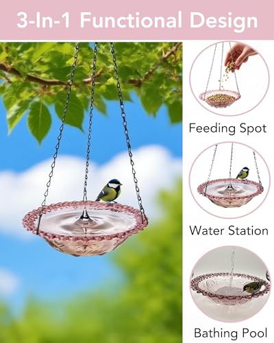 2 Pack Hanging Bird Baths and Feeders for Outdoors, Plastic Bird Bath Bowl & Hanging Feeder for Garden Yard Decor,Lilac Purple - color: Lilac Purple