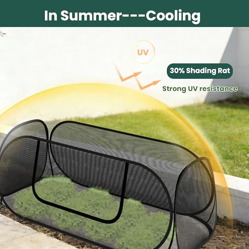 2-Pack Raised Garden Bed Covers, 45" x 22" x 17" Mesh Crop Cage, Pop-Up Plants Cover with 30% Shade Cloth for Seedlings Vegetables Fruits Flowers, Protects Against Birds Animals Pests with 16 Stakes - color: 2pack-black