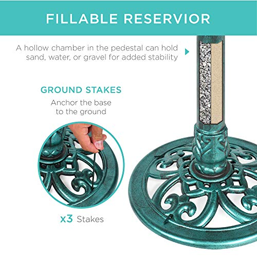 Best Choice Products 28in Pedestal Bird Bath, Vintage Outdoor Resin Accent Decoration w/Fleur-de-Lis Accents - Green - color: Green