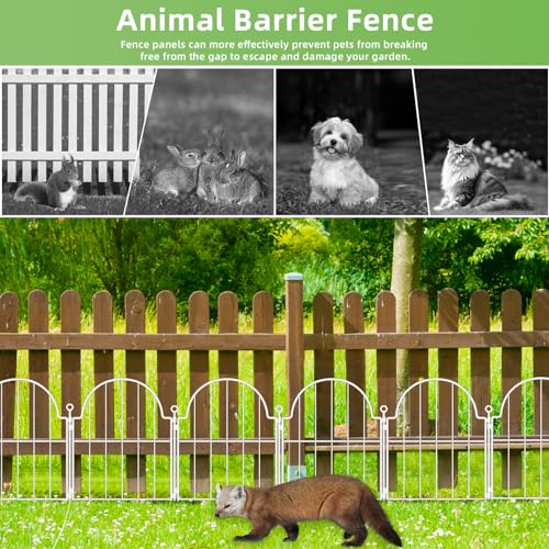 10 Pack White Decorative Garden Fence, 17in(H) x 10ft(L), with Ground Stake | No Dig Garden Fencing Animal Barrier for Dog, Rustproof Metal Fence Panels, Arched Flower Bed Edging Borders for Yard & Patio - color: White, size: 17 in(H)