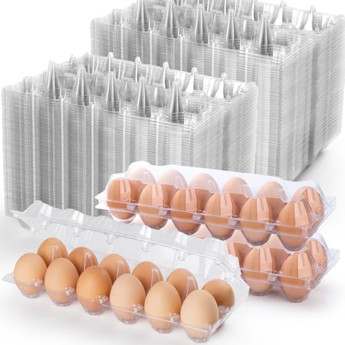 100 Pack Plastic Egg Cartons Cheap Bulk 12 Count, Clear Egg Trays 2x6 Grids | Bulk Egg Carton Fits Small to M Chicken Eggs, Reusable Egg Holder/Container for Family, Chicken Farm and Markets - size: 100P2×6