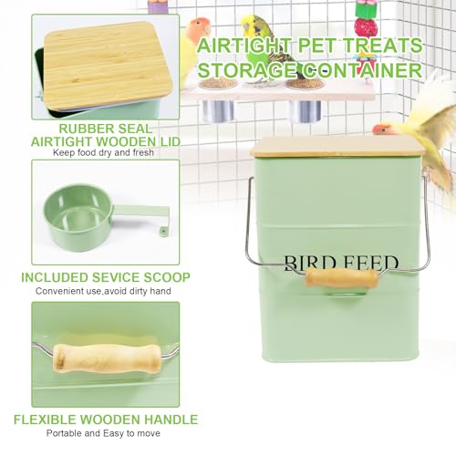 Metal Bird Seeds storage container,Outdoor Bird Container Canister, Pet Food Bin with Wooden Lid/Handle/Food scoop,hold 5-6 Lbs of Wild Bird Seed Sunflower Seed-Preventing Squirrels-Green - color: Green